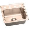 19-1/2" x 19" x 10-1/8" 18 Gauge CuVerro Antimicrobial Copper Single Bowl Drop-in Sink with OS4 Faucet Holes in Lustrous Satin