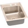 15" x 22" x 7-5/8" 18 Gauge CuVerro Antimicrobial Copper Single Bowl Drop-in Sink with Middle Right 2 Faucet Holes in Lustrous Satin