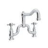 Deck Mount Column Spout Bridge Kitchen Faucet With Cross Handle In Polished Chrome