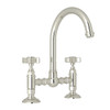 Deck Mount C-Spout Bridge Kitchen Faucet With Five Spoke Handles In Polished Nickel