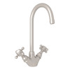 Single Hole C-Spout Bar/Food Prep Faucet With Cross Handle In Satin Nickel