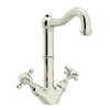 Single Hole Column Spout Bar/ Food Prep Faucet With Cross Handles And 6-1/2 Reach Column Spout In Polished Nickel
