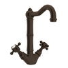 Single Hole Column Spout Bar/ Food Prep Faucet With Cross Handles And 6 6-1/2 Reach Column Spout In Tuscan Brass