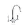 Single Hole C-Spout Kitchen Faucet With Metal Lever Handle In Polished Chrome