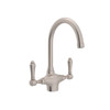 Single Hole C-Spout Kitchen Faucet With Metal Lever Handle In Satin Nickel