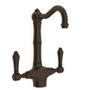 Single Hole Column Spout Bar/ Food Prep Faucet With Metal Lever Handle In Tuscan Brass