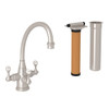 Triple Handle Filtering Kitchen Faucet With Triflow Filter And Metal Lever Handles In Satin Nickel