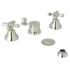 Five Hole Bidet Faucet with Cross Handle in Polished Nickel