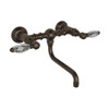 Wall Mount Bridge Lavatory Faucet with Crystal Levers and Low Swinging Spout in Tuscan Brass