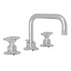 U-Spout Widespread Lavatory Faucet with Metal Dial Handle and 6-11/16" Reach C-Spout Pop-Up Waste in Polished Chrome