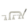 5-Hole Deck Mount Tub Filler with U-Spout Metal Lever Handles Diverter and Handshower in Polished Nickel