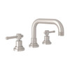 U-Spout Widespread Lavatory Faucet Industrial Metal Levers and Pop-Up in Satin Nickel