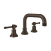 U-Spout Widespread Lavatory Faucet Industrial Metal Levers and Pop-Up in Tuscan Brass