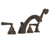4-Hole Deck Mount Tub Filler with Metal Lever Handshower in Tuscan Brass