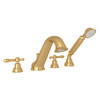 4-Hole Deck Mount Tub Filler and Handshower with Classic Metal Lever in Italian Brass
