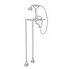 Exposed Floor Mount Tub Filler with Metal Levers Handshower and Floor Pillar Legs or Supply Unions in Polished Chrome