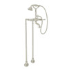 Exposed Floor Mount Tub Filler with Metal Levers Handshower and Floor Pillar Legs or Supply Unions in Polished Nickel