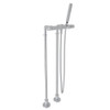 Exposed Thermostatic Tub Filler with Metal Levers Handshower and Floor Pillar Legs or Supply Unions in Polished Chrome