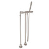 Exposed Thermostatic Tub Filler with Metal Levers Handshower and Floor Pillar Legs or Supply Unions in Satin Nickel