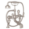 Exposed Deck Mount Tub Filler with Solid Metal Lever Handshower in Satin Nickel