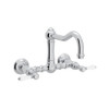 Wall Mount Column Spout Bridge Kitchen Faucet With Porcelain Lever Handle In Polished Chrome