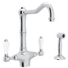 Single Hole Column Spout Kitchen Faucet With Porcelain Lever Sidespray In Polished Chrome