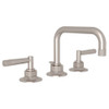 U-Spout Widespread Lavatory Faucet with Metal Lever and 6-11/16" Reach C-Spout Pop-Up Waste in Satin Nickel