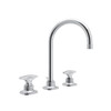 C-Spout Widespread Lavatory Faucet with Metal Dial Handle and 6-1/2" Reach Pop-Up Waste in Polished Chrome