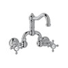 Wall Mount Bridge Lavatory Faucet with Cross Handles Pop-Up and Column Spout in Polished Chrome