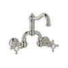 Wall Mount Bridge Lavatory Faucet with Cross Handles Pop-Up and Column Spout in Polished Nickel
