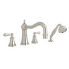 4-Hole Deck Mount Column Spout Tub Filler with Solid Metal Lever Handshower in Polished Nickel