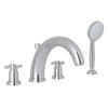 4-Hole Deck Mount Modified C-Spout Bathtub Filler with Cross Handle Handshower in Polished Chrome