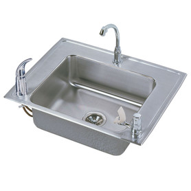 DRKAD282255RC Stainless Steel Single Bowl Top Mount Sink and Faucet Kit with 3 Faucet Holes in Lustrous Highlighted Satin