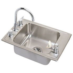 DRKAD311965C Stainless Steel Single Bowl Top Mount Sink and Faucet Kit with 4 Faucet Holes in Lustrous Highlighted Satin