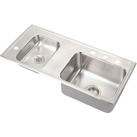 37-1/4" x 17" x 5-1/2" 18 Gauge Stainless Steel Double Bowl Drop-in Classroom ADA Sink with 3 Faucet Holes and 1 Left Slotted Hole in Lustrous Satin