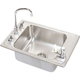 DRKRC2220C Stainless Steel Single Bowl Top Mount Sink and Faucet Kit with 4 Faucet Holes in Lustrous Highlighted Satin