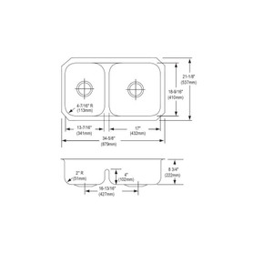 Elkay Gourmet EAQDUH3421 Stainless Steel Double Bowl Undermount Sink in Bright Highlighted Satin