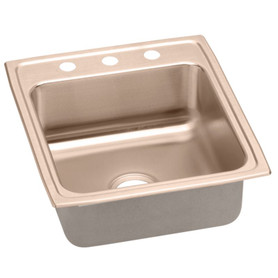 19-1/2" x 22" x 10-1/8" 18 Gauge CuVerro Antimicrobial Copper Single Bowl Drop-in Sink with 3 Faucet Holes in Lustrous Satin