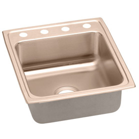 19-1/2" x 22" x 10-1/8" 18 Gauge CuVerro Antimicrobial Copper Single Bowl Drop-in Sink with OS4 Faucet Holes in Lustrous Satin