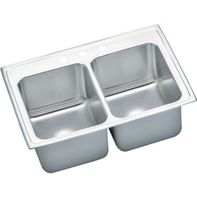33" x 22" x 12-1/8" 18 Gauge Stainless Steel Equal Double Bowl Drop-in Kitchen Sink with 3 Faucet Holes in Lustrous Satin