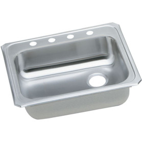 25" x 21-1/4" x 5-3/8" 20 Gauge Stainless Steel Single Bowl Drop-in Sink with Rear Right Drain and 4 Faucet Holes in Brushed Satin