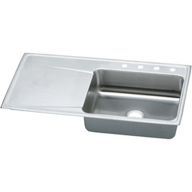43" x 22" x 7-5/8" 18 Gauge Stainless Steel Single Bowl Drop-in Sink with Right Drainboard and 4 Faucet Holes in Lustrous Satin