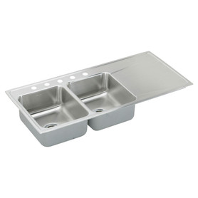 Elkay Gourmet Lustertone ILR4822L5 Stainless Steel Double Bowl Top Mount Sink with 5 Faucet Holes in Lustrous Highlighted Satin