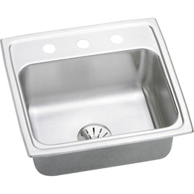 19-1/2" x 19" x 7-1/2" 18 Gauge Stainless Steel Single Bowl Drop-in Kitchen Sink with Perfect Drain and 3 Faucet Holes in Lustrous Satin