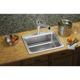 LR25225 Stainless Steel Single Bowl Top Mount Sink with 5 Faucet Holes in Lustrous Highlighted Satin