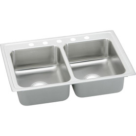 LR29225 Stainless Steel Double Bowl Top Mount Sink with 5 Faucet Holes in Lustrous Highlighted Satin