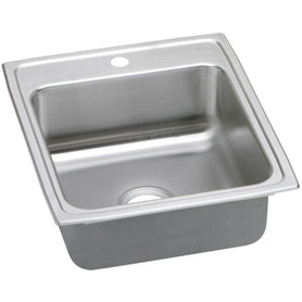 19-1/2" x 22" x 5-1/2" 18 Gauge Stainless Steel Single Bowl Drop-in ADA Kitchen Sink with Rear Center Drain and 1 Faucet Hole in Lustrous Satin
