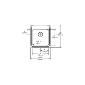 19-1/2" x 22" x 6-1/2" 18 Gauge Stainless Steel Single Bowl Drop-in ADA Kitchen Sink with Rear Center Drain and 3 Faucet Holes in Lustrous Satin