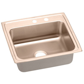 22" x 19-1/2" x 5" 18 Gauge CuVerro Antimicrobial Copper Single Bowl Drop-in ADA Sink with Middle Right 2 Faucet Holes in Lustrous Satin