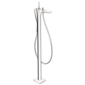 Tub Filler Faucet Free Standing with, Multi Function Hand Shower, 49in TechnifleHose and Diverter Tub Spout Less Valve in Chrome